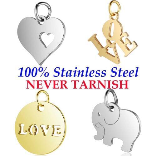 5 Pieces Hollow Love Heart Star Elephant Charm Wholesale 100% Stainless Steel Real 316 Steel DIY Charms DIY Jewelry Charms