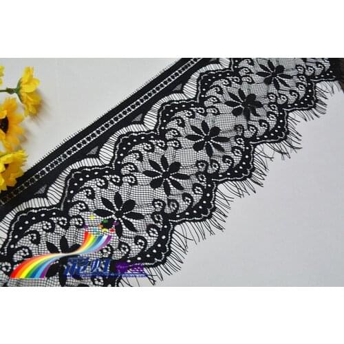 6 meters /lot High quality Eyelashes lace trim Black and White fabric handmade diy clothes accessories 13cm wide