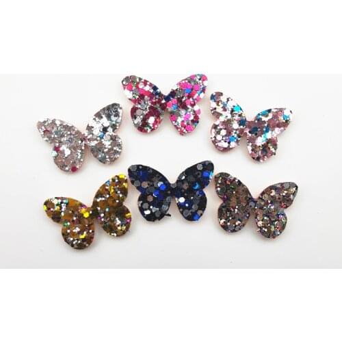 60Pcs 4*2.8CM Glitter Butterfly Padded Appliques Shiny Solid Color Hair Clip Accessory Patches