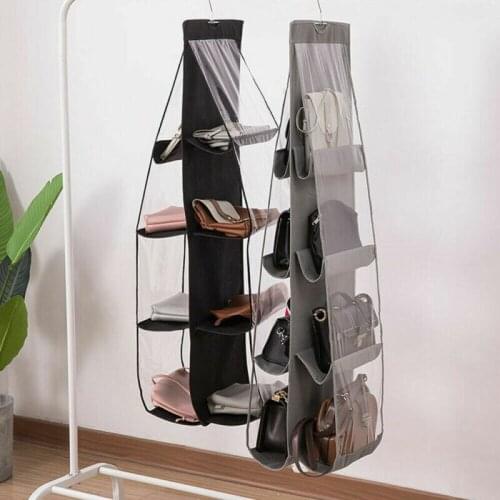 8Pocket Foldable Hanging Bag 3 Layers Folding Shelf Bag Purse Handbag Organizer Door Sundry Pocket Hanger Storage Closet Hanger
