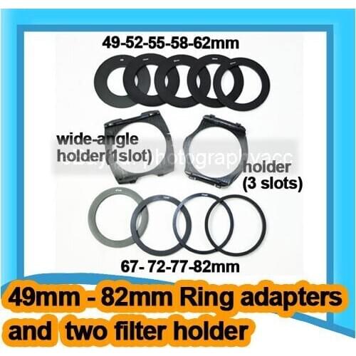 9 Adapter ring(49 52 55 58 62 67 72 77 82)+ 2 square Filter Holder for Cokin P series camera lens