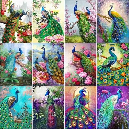 HUACAN Diamond Painting Peacock Cross Stitch Diamond Embroidery Animal Full Square Round Mosaic Rhinestone Kit Home Decor