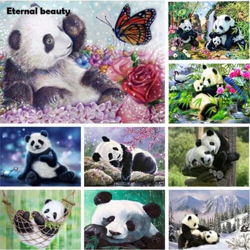 Diamond Painting Panda Cartoon Cross Stitch Kits Lovely Panda Handmade Artwork Mosaic Art Painting Diamond Rhinestone Embroidery