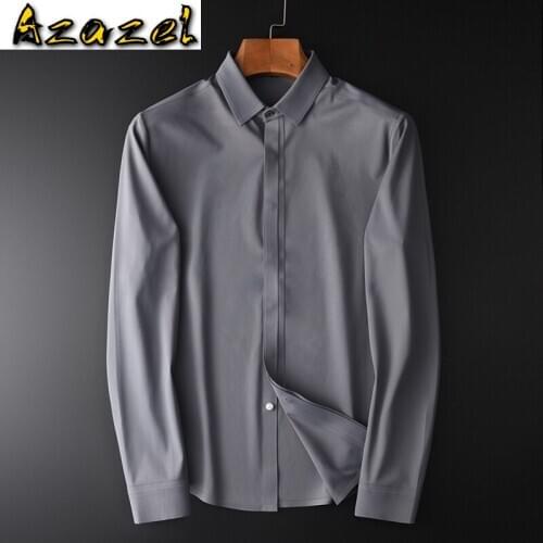 Azazel Solid Color Mens Shirts Luxury Long Sleeve Grey Blue Mens Dress Shirts Autumn And Winter Slim Mens Shirt Plus Size 4XL