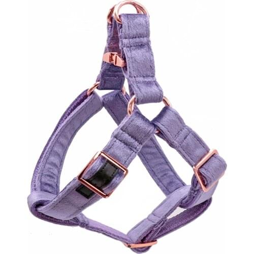 Light Purple Velvet Dog Harness Basic Dog Leash Adjustable Buckle Cotton Fabric for Dog or Cat