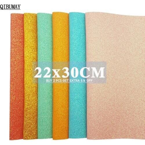 QIBUMAY 22*30cm Glitter Vinyl Fabric A4 Size Solid Color Bow Fabric Handmade Bags Home Work Decoration DIY Hair Bow Accessories