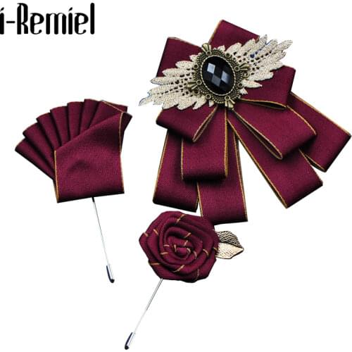 British Stlye Fabric Rhinestone Bow Ties Bridal Groom Bridesman Bowtie Wedding Tie Pocket Square Set Gift for Men Accessories