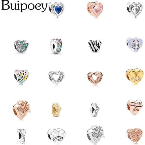 Buipoey Heart Pendant Hollow love Beaded Bracelet Necklace Rhinestone Charm DIY Handmade Jewelry Accessories Women Men