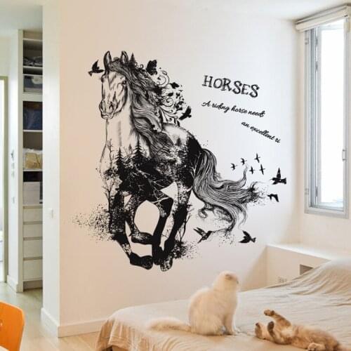 Black Run Of Horse Removable Cartoon Wall Stickers Living Room Sofa Background Home Decor Sticker Mural