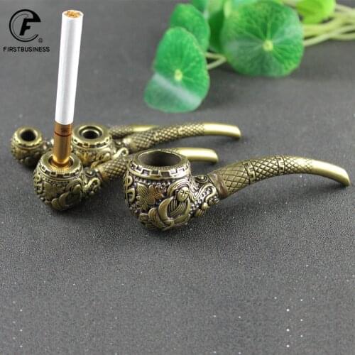 Pure Copper Smoke Tipsy Double Face Buddha Characters-Jing Brass Smoking Pipe Mouthpiece Cigarette Holder Husband Fathers Gift