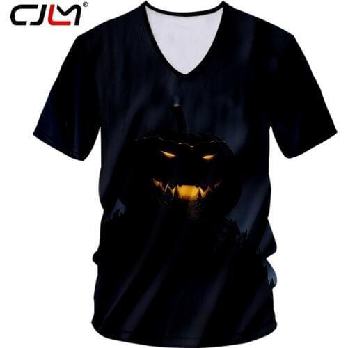 CJLM Halloween New Gothic Mens Spandex T-shirt 3D V Neck Tshirt Printed Funny Pumpkin Street Wear Tee Shirt Recommend