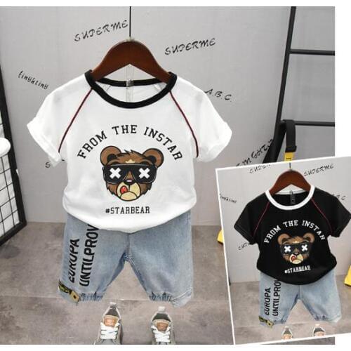 2019 Retail Childrens clothing short-sleeved T-shirt suit 2018 new 2-3-4-5-6-7 years old boy summer two-piece tide 9