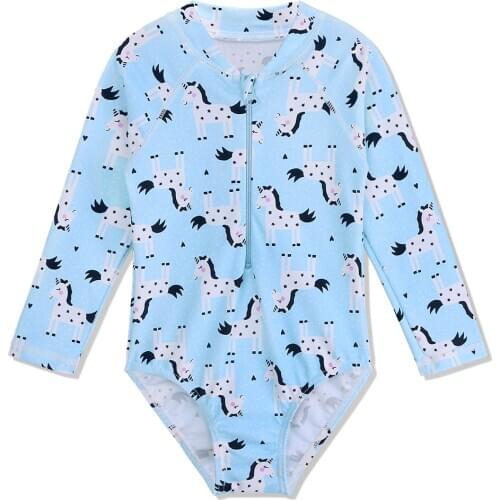BAOHULU Cute Girls Swimwear Kids Long Sleeves One Piece Swimsuit Children UPF50+ Unicorn Swimming Suit Rash Guard Sun Protection