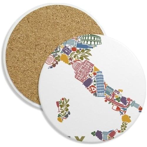 Map Italy Landmark National Flag Architecture Stone Drink Ceramics Coasters for Mug Cup Gift 2pcs