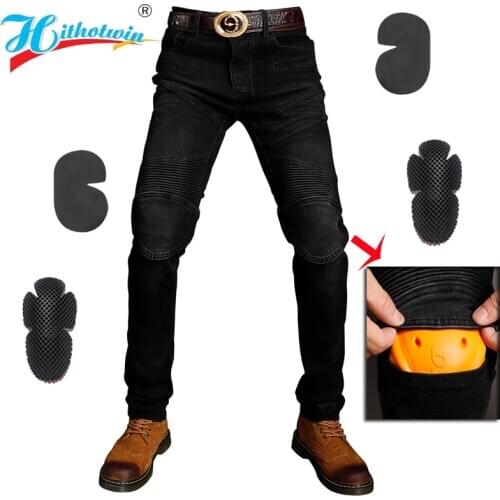 Hithotwin Hi-718 Classic Motorcycle Pants grinding Black Men Moto Jeans Protective Gear Riding Touring Motorbike Trousers
