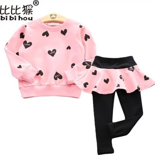 Bibihou Girl Clothing Sets 2018 Girls Clothes Set kids HEART T-shirt + Pant Kids Girl Sport Suit sweater baby girl clothes
