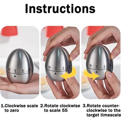 Kitchen timer stainless steel cooking eggs 60 minutes mechanical alarm clock baking cooking tools countdown time management