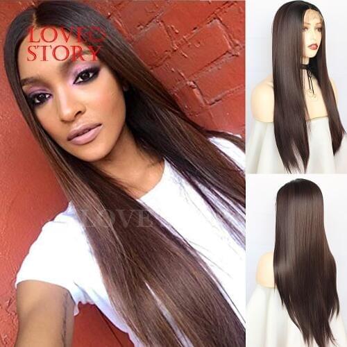 Lovestory #1b/33 Synthetic Straight Hair Wig With Baby Hair Heat Resistant Fiber Synthetic Lace Front Wigs