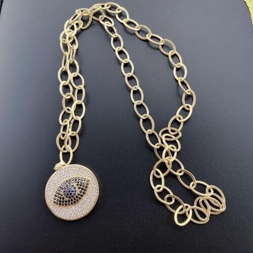 Fashion Mens Micro Zircon CZ Classic Devils Eye Pendant Necklace Hip Hop Gold Color Copper Necklace For Man Jewelry Gift