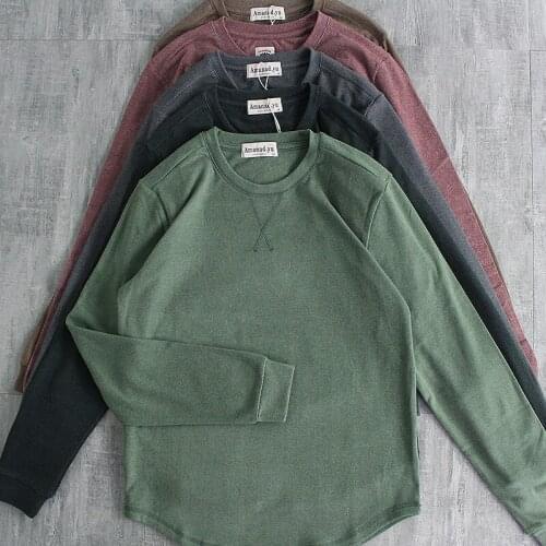 Soft waxy comfortable Coarse cotton lint grinding Do old wash spring and autumn menswear Mens long-sleeved T-shirt