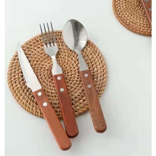 Knife And Spoon Stainless Steel Simplicity Long Wooden Handle Tableware Western Style Restaurant Fashion Kitchen Gadget Sets