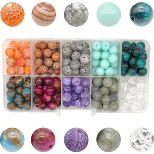 Natural Stone 8mm Mixed Agates Glass Turquoises 20pcs Round Loose Beads Box for Jewelry Making Accessories Necklace Bracelet DIY