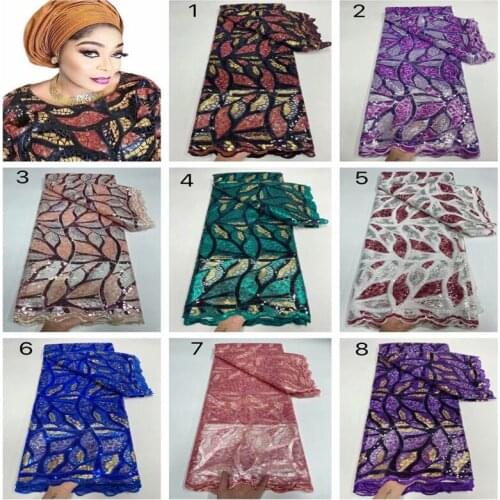 2021 Latest sequence French Nigerian sequins net lace high quality African tulle mesh sequence lace fabric for dress 5yards/lot