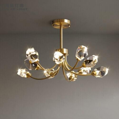 Postmodern Light Luxury Crystal Chandelier All Copper Living Room Lamp Atmospheric Modern Simple Lamp