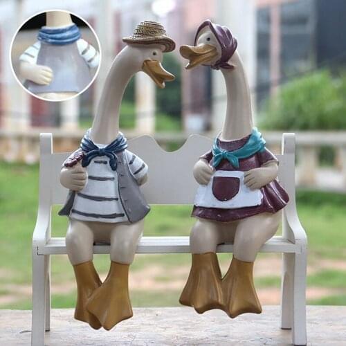 PPYY-2 PCS Nordic Couple Duck Ornaments Resin Simulation Duck Sculpture for Outdoor Yard Lawn Garden Decor Landscape Crafts