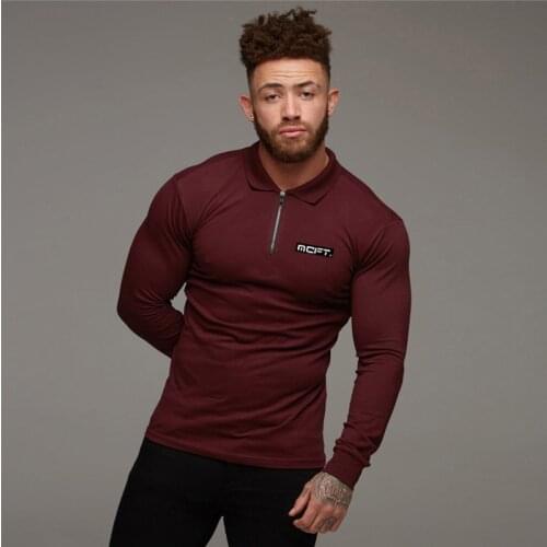 Mens Polo Shirt New Brand Bodybuilding Mens Polos Long Sleeve Turn-over Collar Slim Fit Tops Gym Sports Breathable PoloShirt