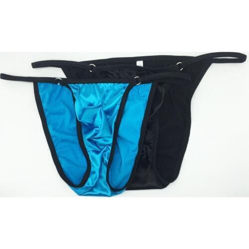 Sexy sissy Mens underwear Bikini Bulge Pouch Moderate back Shiny Satin Knit Low Rise Stretchy smooth underwear men