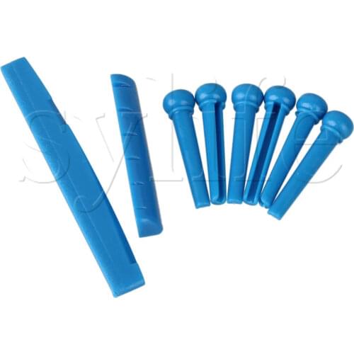 Blue Acoustic Guitar Plastic Saddle and Bridge Pins Nut Combo Pack of 8