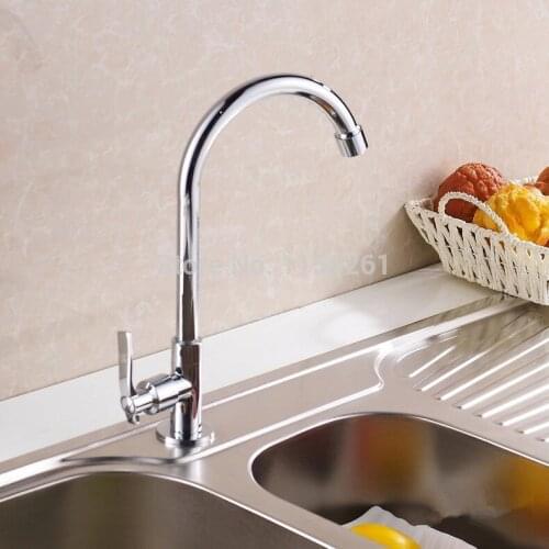 Cold Water Chrome Silver Brass Kitchen Sink Faucet Single Lever Rotate Spout Deck Mounted Cold Tap Crane 8301LKitchen Faucets
