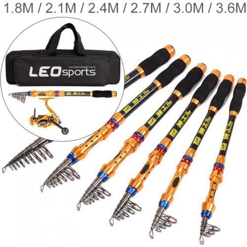 1.8m 2.1m 2.4m 2.7m 3.0m 3.6m Carbon Fiber Fishing Rod Spinning Reel Combo Full Kits Fishing Bag Telescopic Casting Pole Set