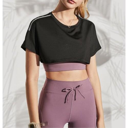 Loose Crop Yoga Top Gym Sport Shirt Women Fitness Seamless Workout Tank Tops Sports Running T shirt Activewear Blouse