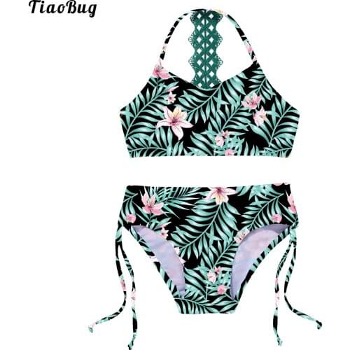 TiaoBug Summer 2Pcs Kids Girls Floral Printed Bikini Set Sleeveless Top Swim Trunks Swimsuit Beach Bathing Suit Swimwear