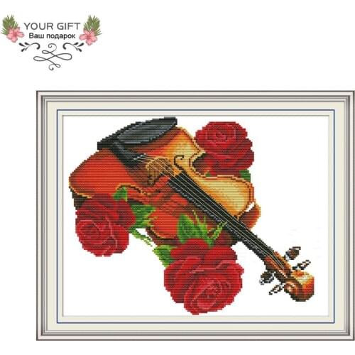 Your Gift J448 14CT 11CT Counted and Stamped Home Decor My Heart Will Go On Violin Embroidery Cross Stitch kits