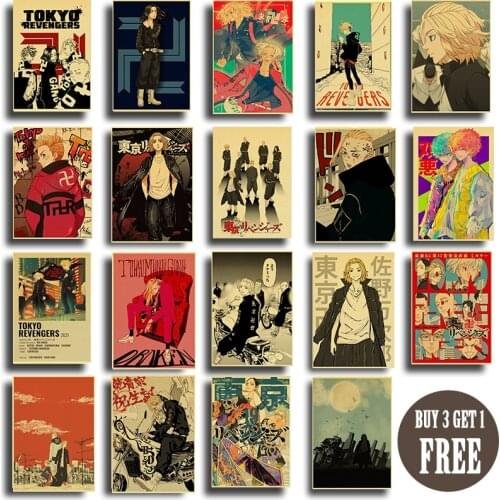 Vintage Japan Anime Series Tokyo Revengers Retro Kraft Paper Poster For Wall Art Home Decor Living Room Pictures