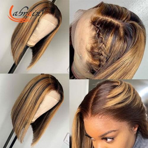Highlight Honey Blonde Bob Human Hair Wigs 13X6 Lace Frontal Hd Transparent Lace Front Full Brown Short Cut Wig Pre Plucked 4/27