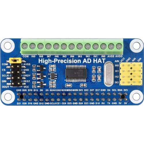 High-Precision AD HAT For Raspberry Pi, ADS1263 10-Ch 32-Bit ADC,Compatible With Raspberry Pi Series And Jetson Nano