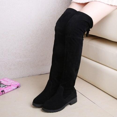 Shorha women boots Fashion Female Winter Thigh High Boots Faux Suede Leather Solid High Heels Women Over The Knee Shoes
