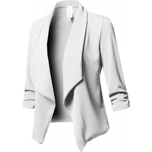 5XL Big Size Office Lady Fashion Blazers Tops Suits Pure Color Slim Cardigan Long Sleeve Ruched Office Wear Short Womens Suit
