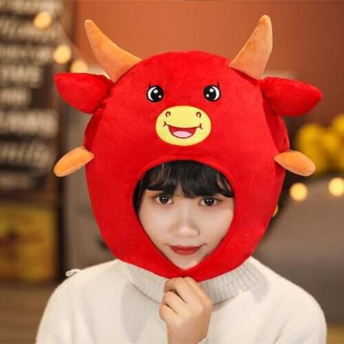 Novelty Cartoon Animal Plush Hat Toy Cute Cow Full Headgear Cap Women Girls Cosplay Costumes Party Dress Up Photo Props
