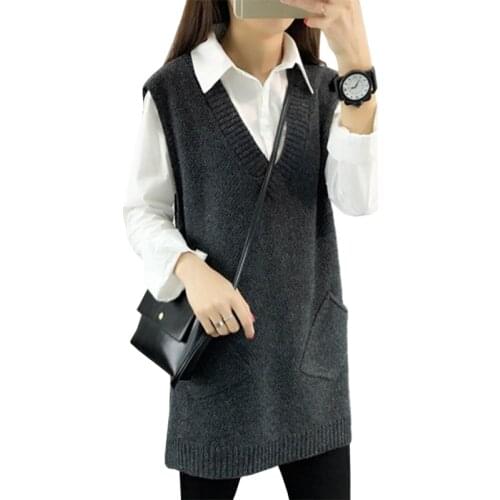 Women Wool Vest Sweater Long Pullover 2021 Spring New Women Korean Sleeveless Jumper Long Sweaters Coat Clothing Vestidos MMY068