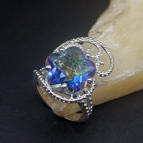 Hermosa Rainbow New Mystical Topaz Genuine 925 Silver Unique Band Ring Wedding Engagement Gifts for Women Size 7.5# 20214071