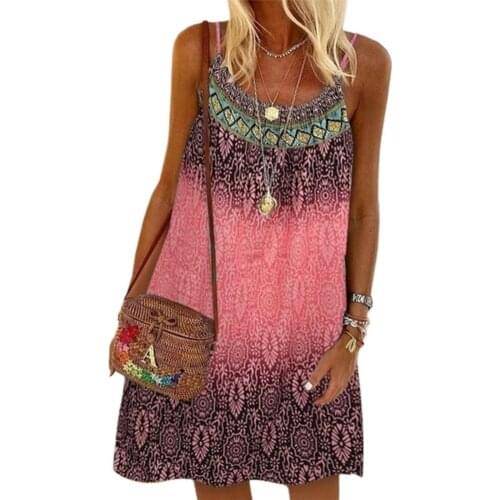 Plus Size Women Dress Bohemian Printed Spaghetti Strap Summer Sleeveless Loose Skirt Beach Dress robe femme платья для женщин