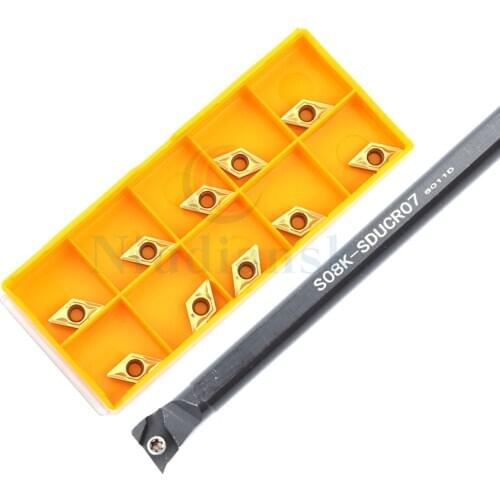 1PC S08K-SDUCR/L S16Q-SDUCR/L Internal turning tool holder of CNC machine tool+10pcs DCMT DCGT Carbide lathe turning insert Suit