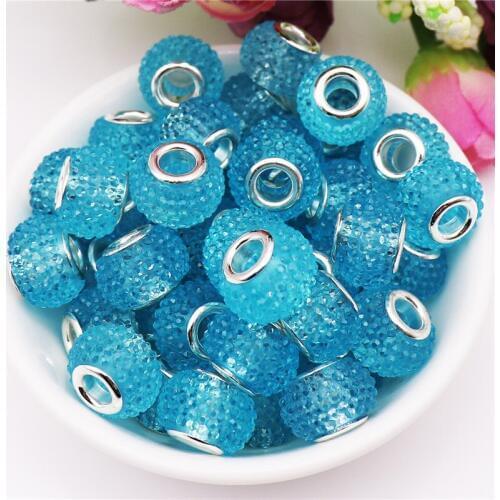 10Pcs/Lot 2021 New Round Large Hole Rhinestone Plastic Resin Beads Charms fit Pandora Bracelet Bangle for DIY Jewelry Making