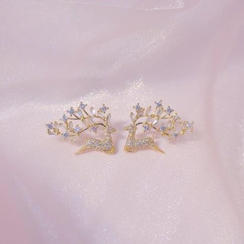 14k Gold Plated Fashion Jewelry Micro-inlaid Zircon Full Crystal High-quality Elk Earrings for Woman Christmas Luxury Earring