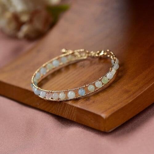 14KGF Handmade Natural Morganite Stone beads handmade bracelet for women gift